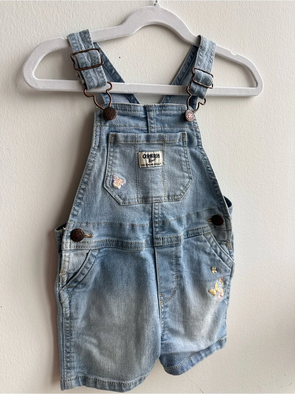 2T OshKosh B'gosh Light Blue Denim Shortalls with Butterfly Embroidery